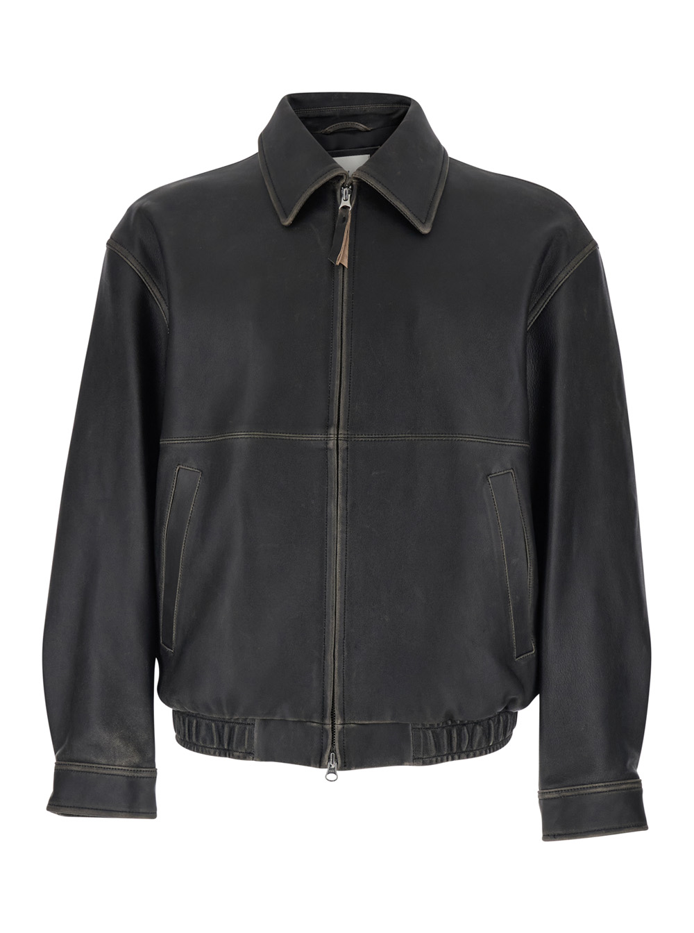 Dunst Men's Black Jacket Udju6a105g3brushed With Classic Collar And Leather Zip Closure For Lamb Outerwear