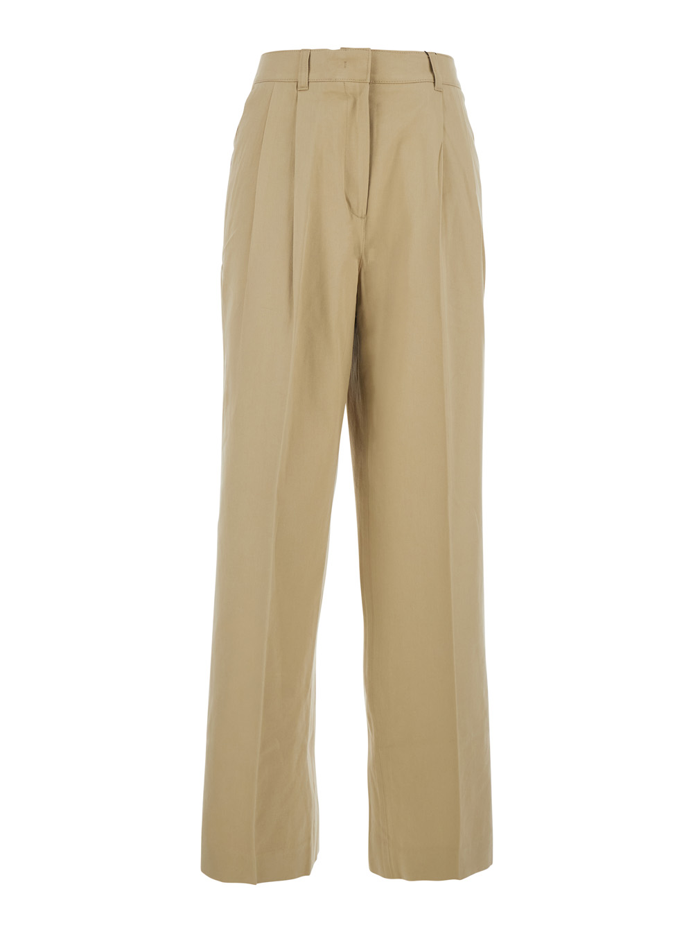 Dunst Women's Beige Front Pleated Trousers For Cotton Nylon