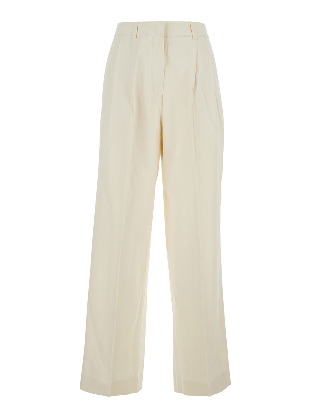Dunst Women's White Pants With Front Pleats In Cotton Blend For Nylon Trousers