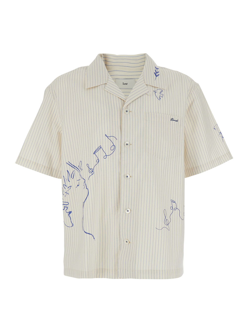 Dunst Men's Blu E Bowling Shirt With Cuban Collar And Front Back Embellisht Cotton Blend Unisex Polyester Blouses