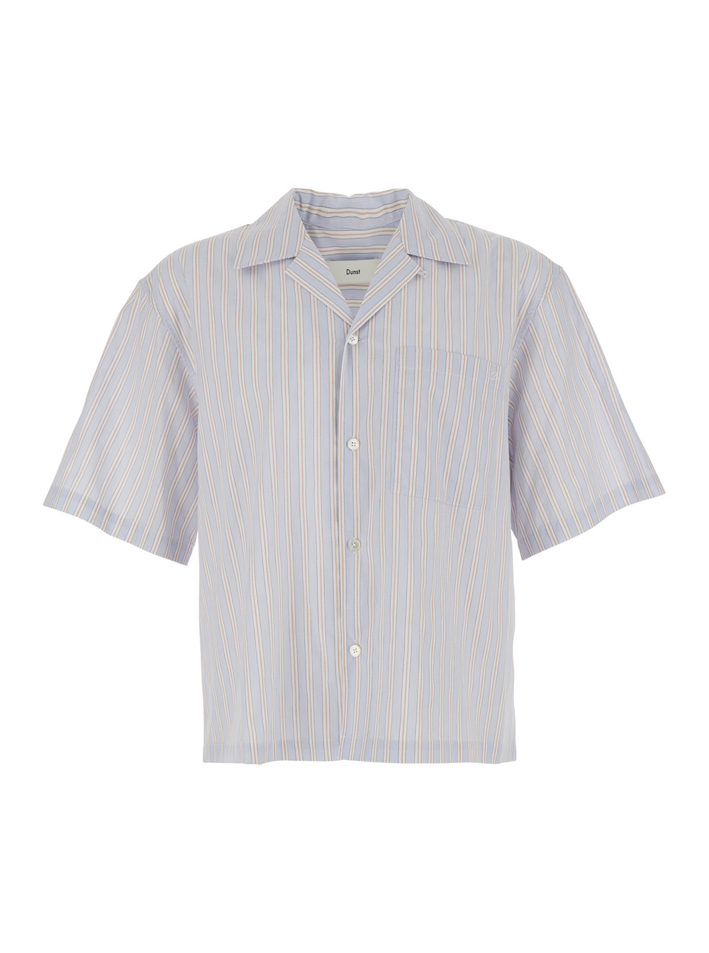 Dunst Men's Beige Shirt With Open Collar And All-Over Striped Motif Cotton For Blouses