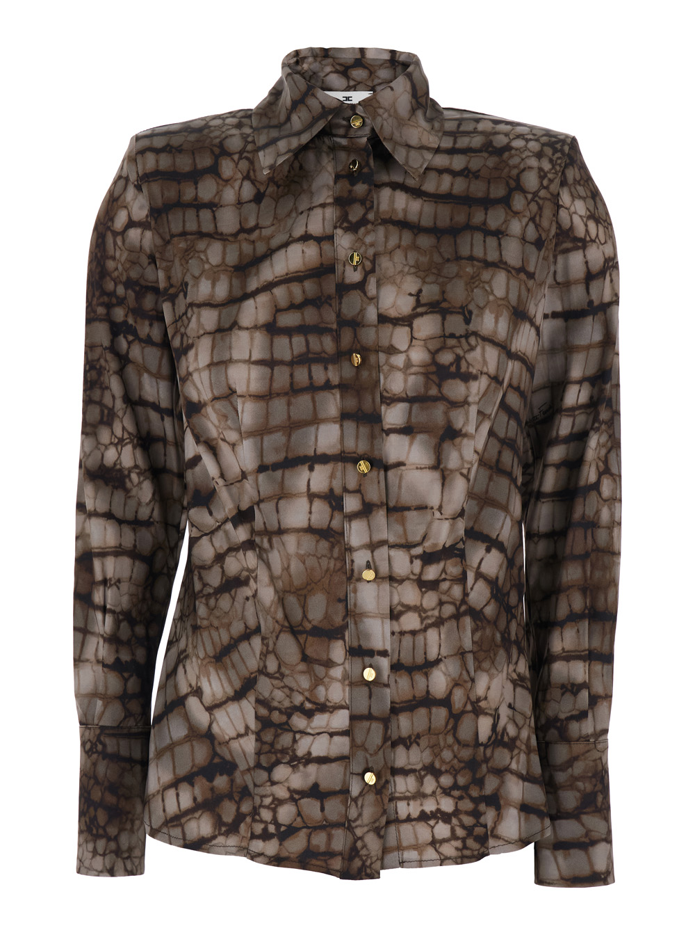 Elisabetta Franchi Shirt CA13161E2644 Brown with Classic Collar and All-Over Print in Stretch Viscose for Women Elastane Blouses – Women