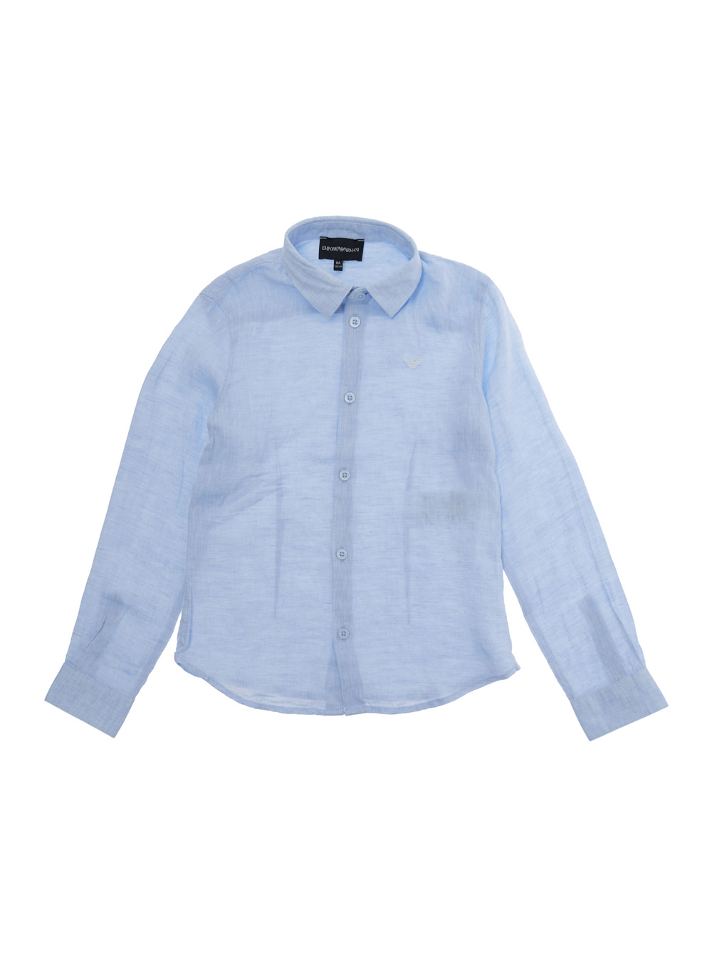 Emporio Armani Kids Light Blue Shirt With Classic Collar And Logo On Front In Linen For Kids Blouses - Kids