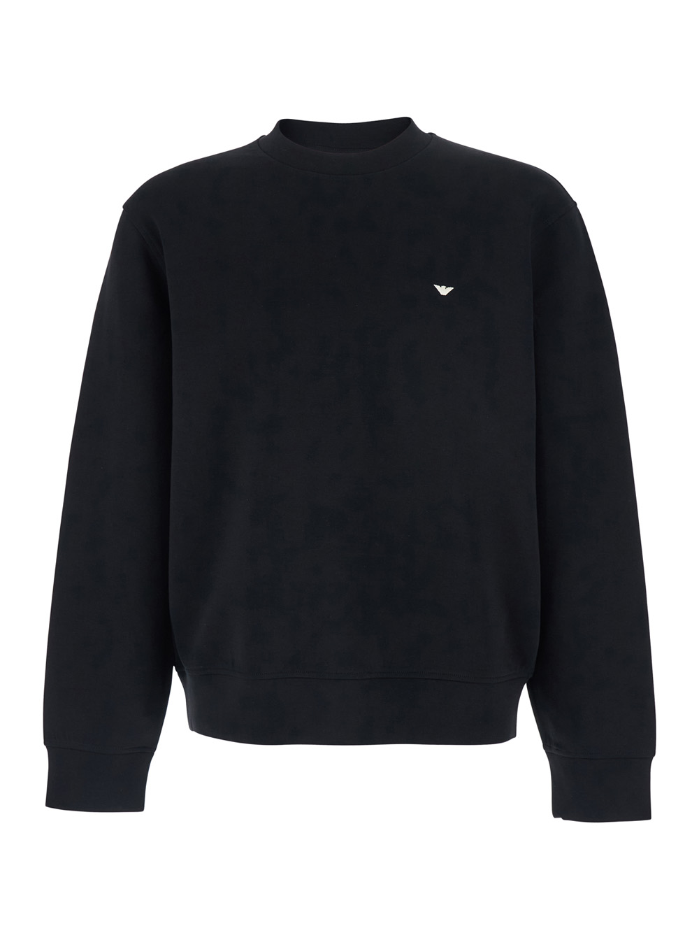 Emporio Armani Men's Black Crewneck Sweatshirt With Logo Embroidery On The Front In Cotton Blend Polyester Elastane Sweatshirts