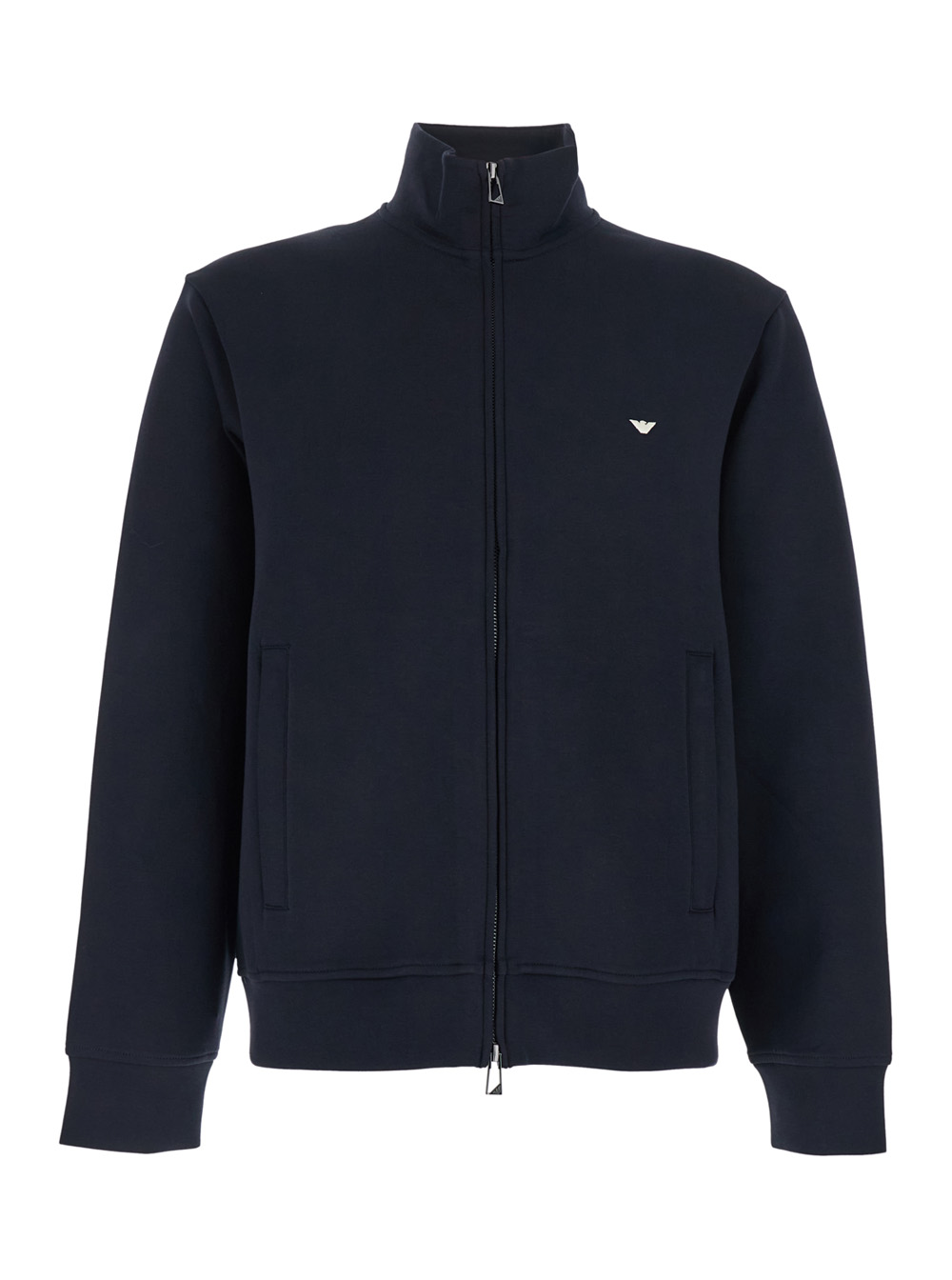 Emporio Armani Men's Blu High Neck Sweatshirt With Logo Embroidery On The Front And Zip Closure In E Cotton Blend For Polyester Elastane Sweatshirts