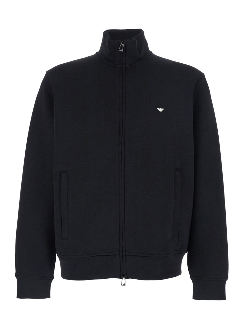Emporio Armani Men's Black High Neck Sweatshirt With Logo Embroidery On The Front And Zip Closure Cotton Blend For Polyester Elastane Sweatshirts