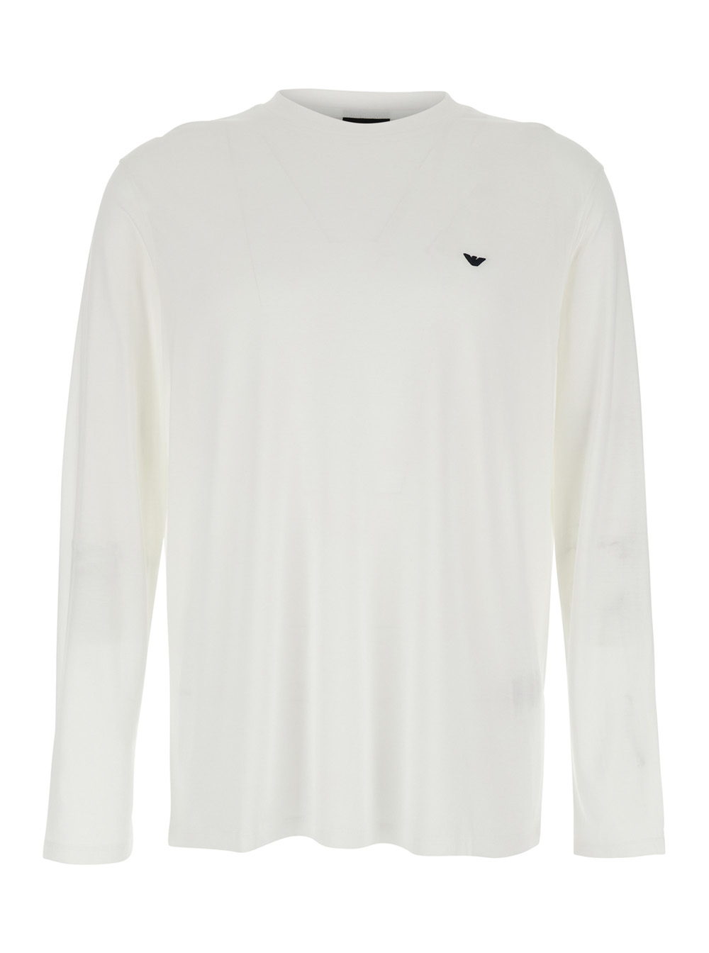 Emporio Armani Men's White Crew Neck Logo T-Shirt With Embroidery On The Front In Cotton Blend Lyocell Tshirts And Polo Shirts