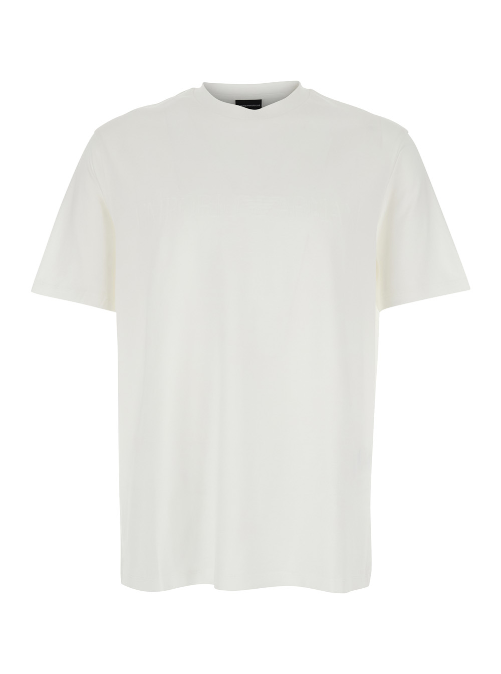Emporio Armani Men's White T-Shirt With Logo Embroidery On The Front For Cotton Tshirts And Polo Shirts