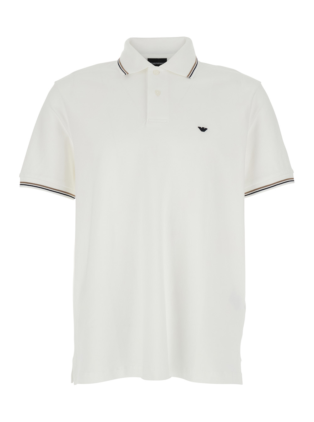 Emporio Armani Men's White Two-Tone Classic Collar Polo With Logo Embroidery On Front In Cotton For Tshirts And Shirts
