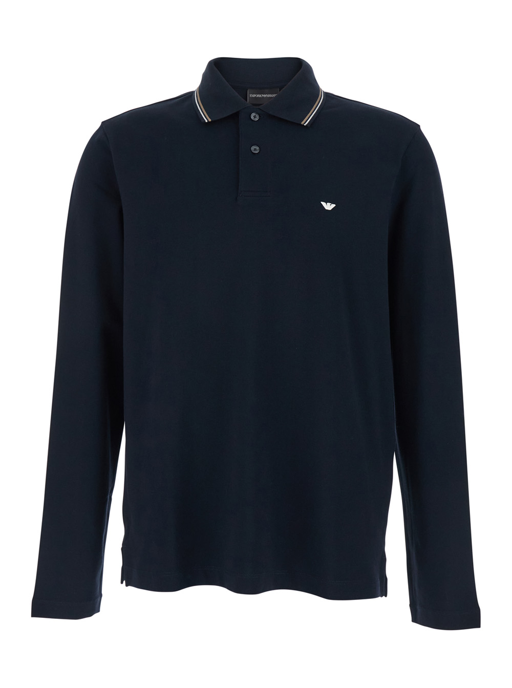 Emporio Armani Men's Blu E Polo Shirt With Long Sleeves And Front Logo In Cotton For Tshirts