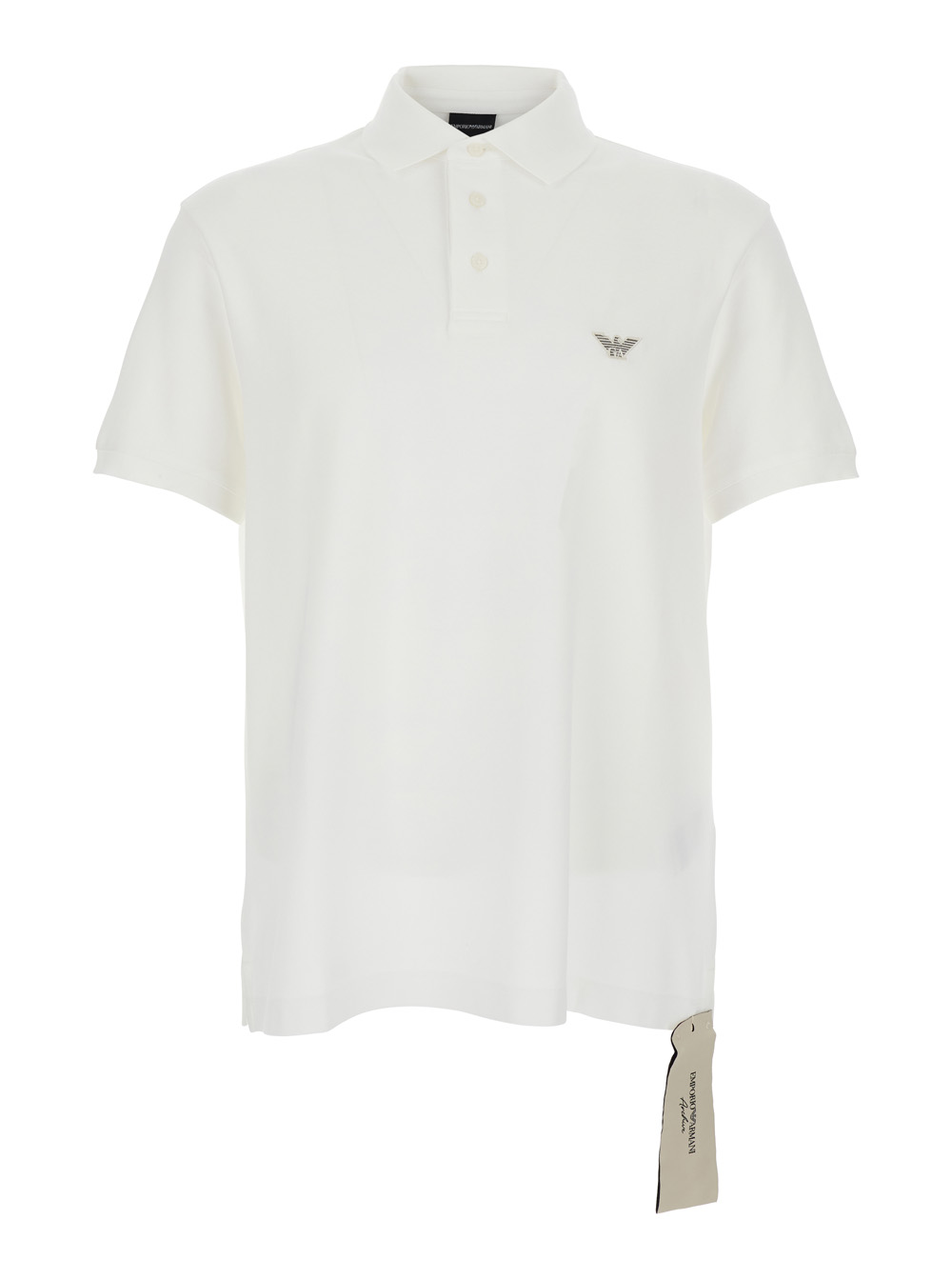 Emporio Armani Men's White Classic Collar Polo With Logo Embroidery On Front In Cotton For Tshirts And Shirts