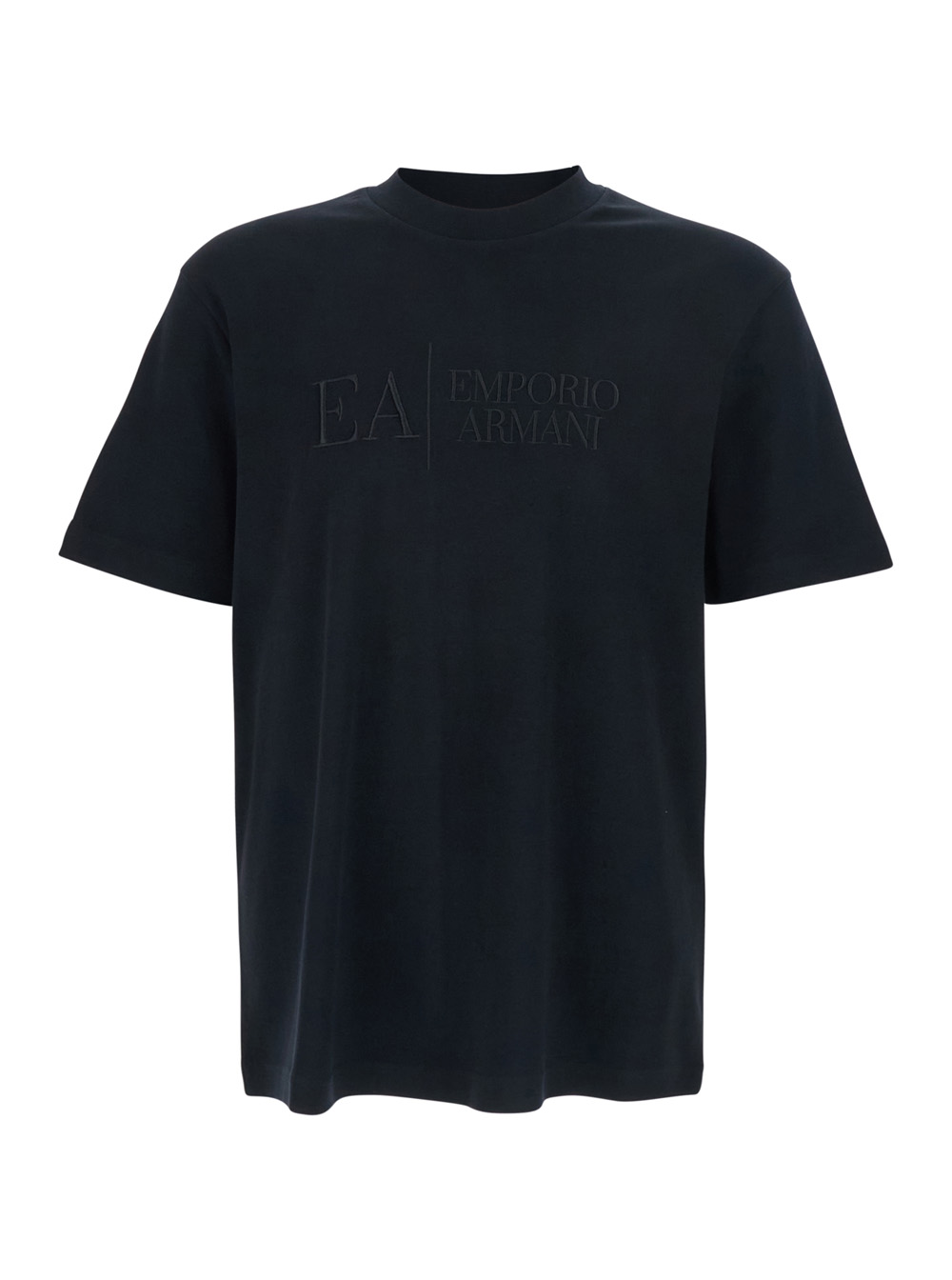 Emporio Armani Men's Black T-Shirt With Embroidered Lettering Logo On The Front For Cotton Tshirts And Polo Shirts