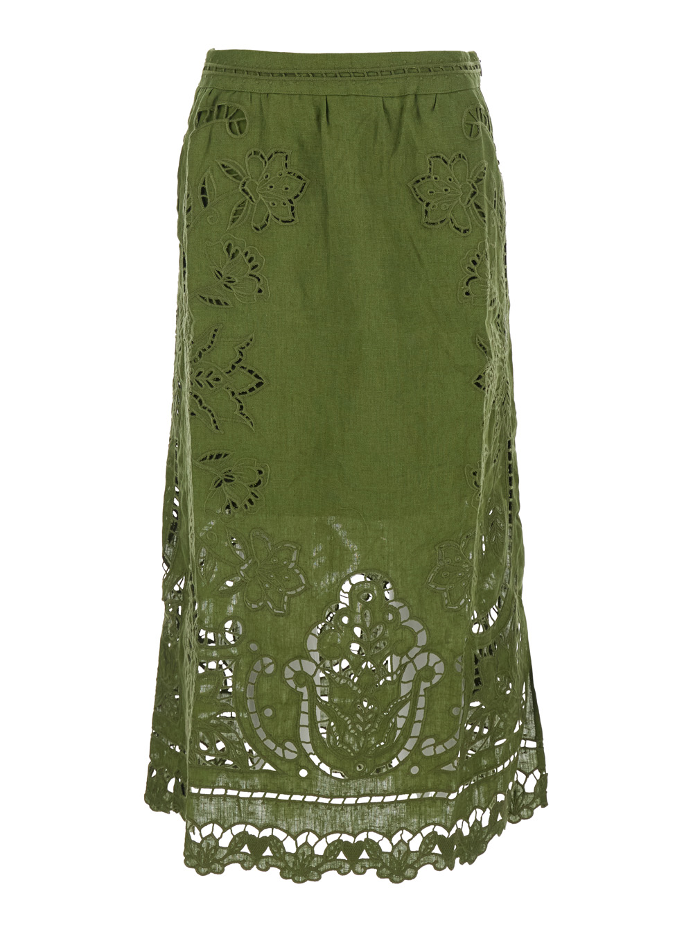 Farm Rio Women's Green Dress Majestic Garden With Floral Cut-Out And All-Over Embroidery In For Linen Skirt