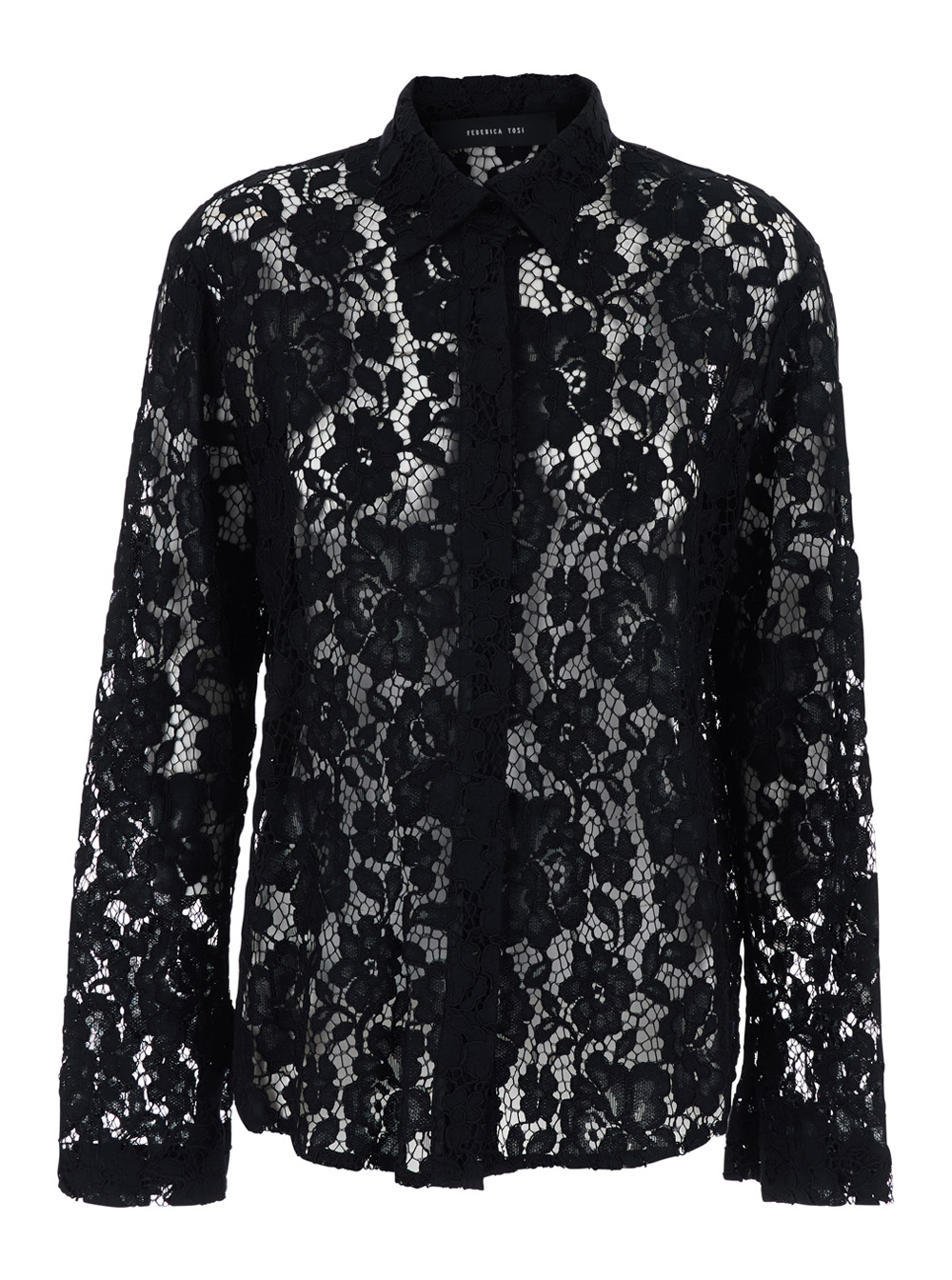 Federica Tosi Shirt with classic collar and lace design in black cotton blend for women Blouses – Women