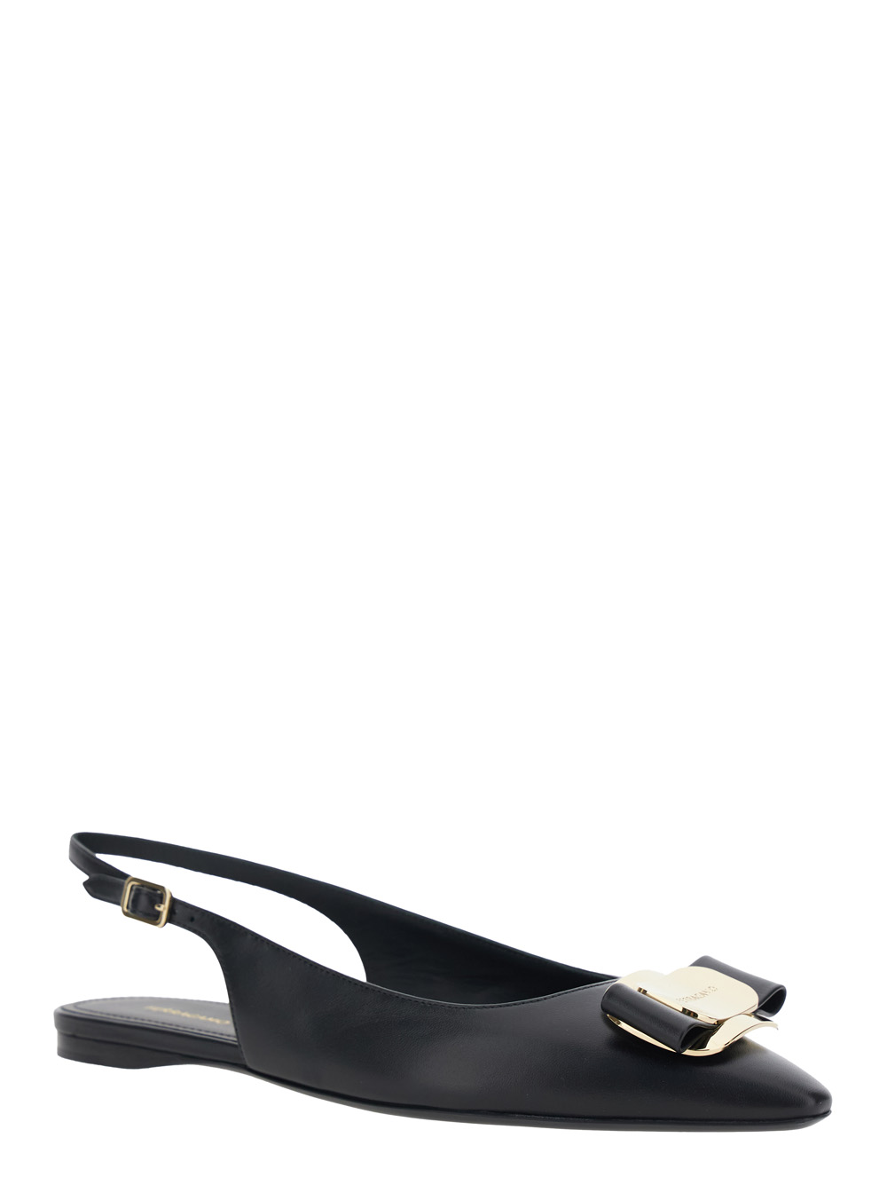 Ferragamo Women's Black Zelmi Slingback Ballet Shoes With Logo Plate On The Front In Leather Woman Lamb Ballerinas