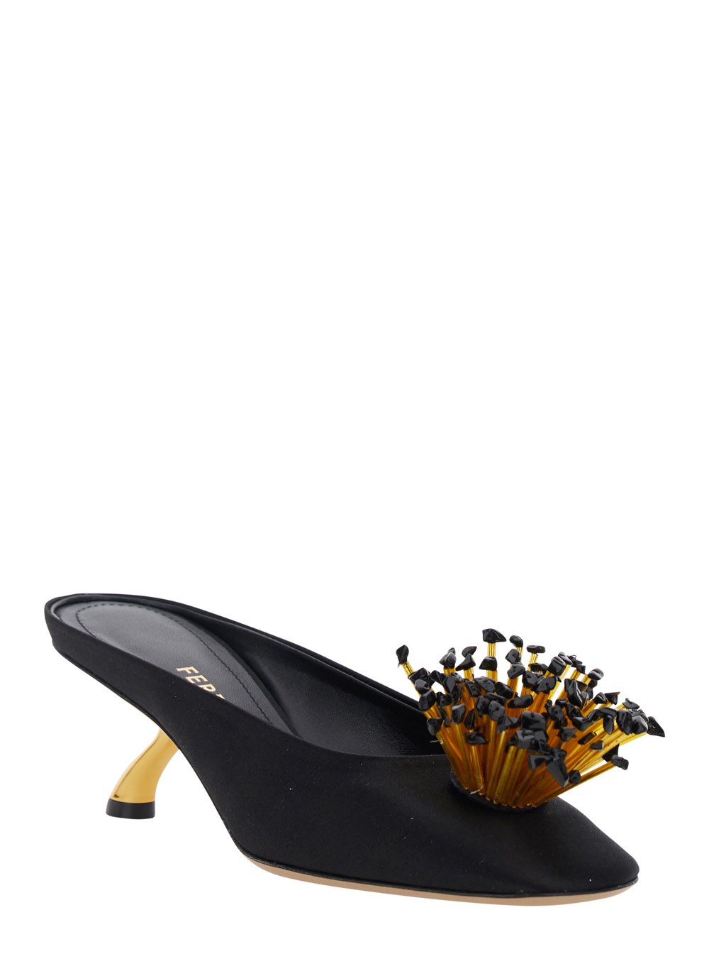 Ferragamo Women's Black Heeled Sandals With Crystal Decoration On The Front In Fabric For Heels
