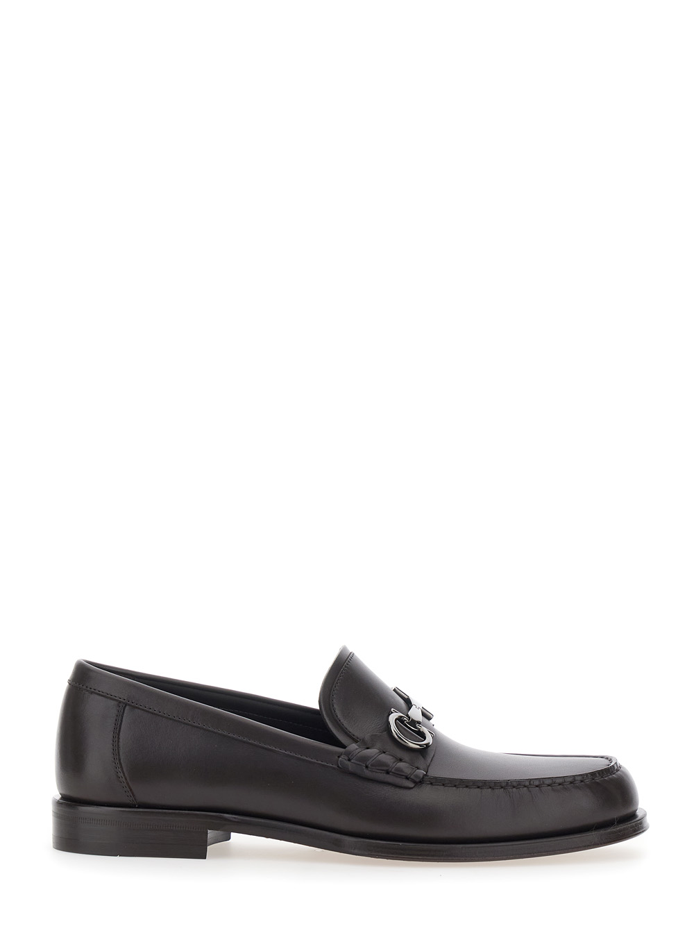 Ferragamo Men's Brown Loafers With Metallic Gancini Detail On The Front In Leather Man Calf