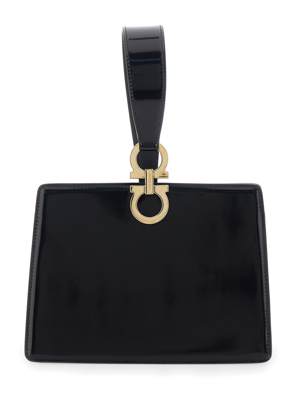 Ferragamo Women's Black Clutch With Gancini Press-Button And Handle In Leather For Calf Clutches Pochettes