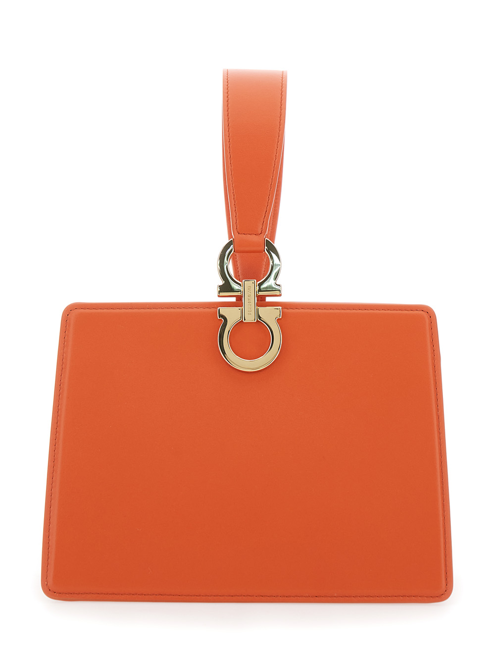 Ferragamo Women's Orange Clutch With Gancini Clasp And Leather Handle For Calf Clutches Pochettes