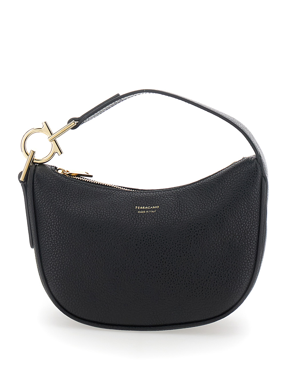 Ferragamo Black Tote bag with Top Handle Gancini in Hammered Leather Woman Calf Hand – Women