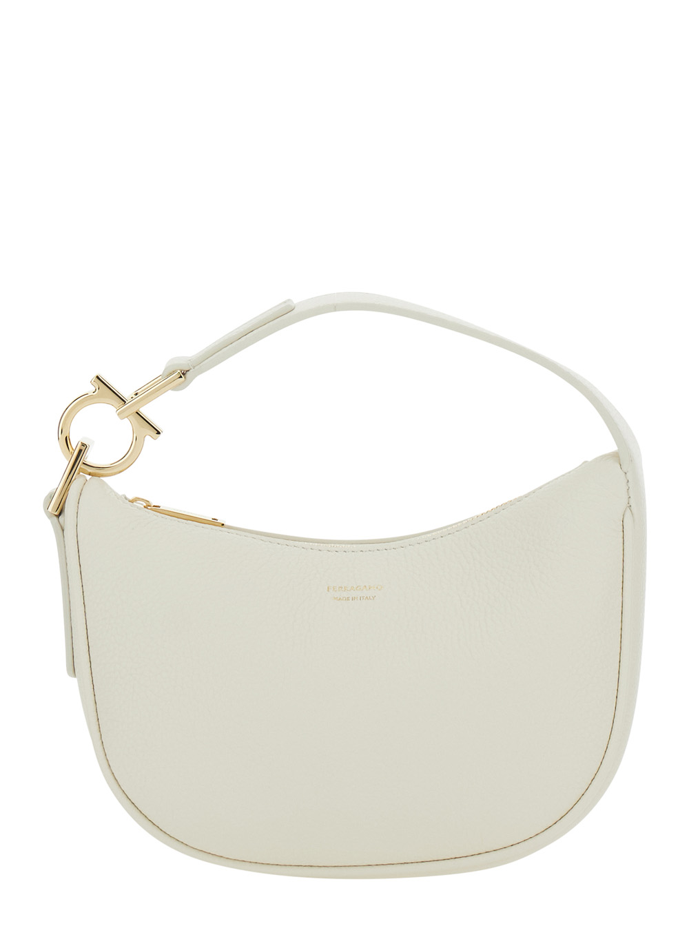 Ferragamo White Handbag with Top Handle Gancini and Embossed Logo Lettering on the Front in Grained Leather Woman Calf Hand Bags – Women