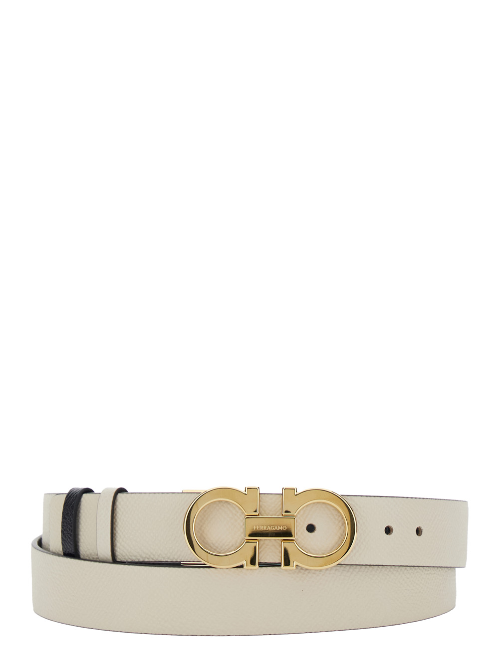 Ferragamo Women's White Belt With Gancini Buckle And Logo Lettering In Leather For Calf
