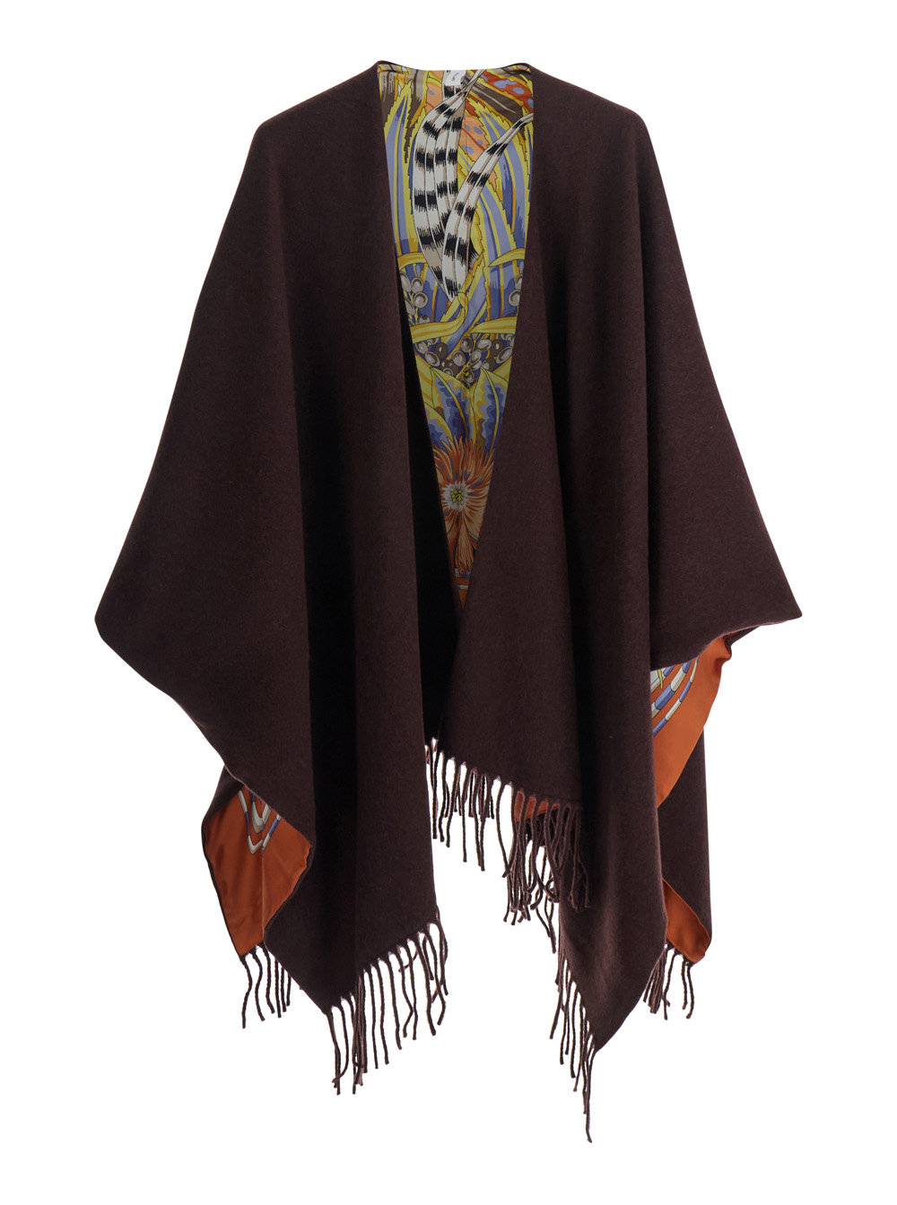 Ferragamo Women's Brown Cape With Fringed Hem In Cashmere And Wool For Outerwear