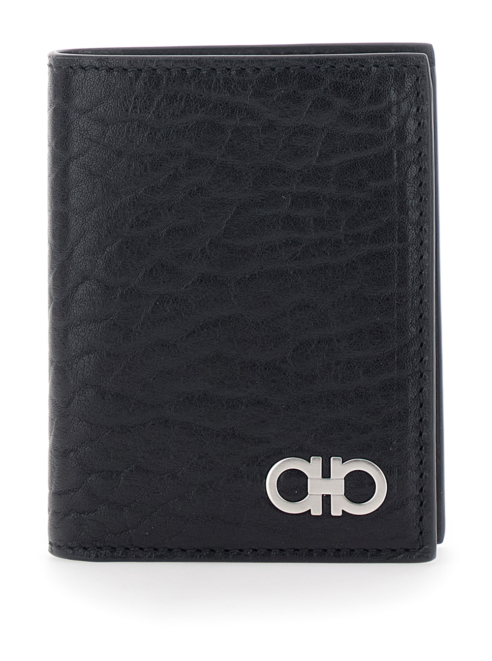 Ferragamo Men's Black Bi-Fold Wallet With Gancini Plaque On The Front In Leather Man Calf Products
