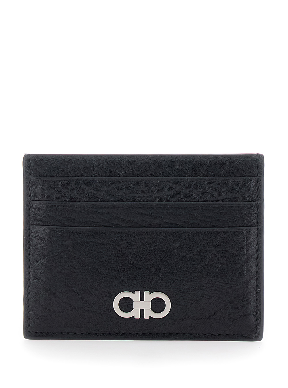 Ferragamo Men's Black Cardholder With Gancini Plaque On The Front In Leather Man Calf Products