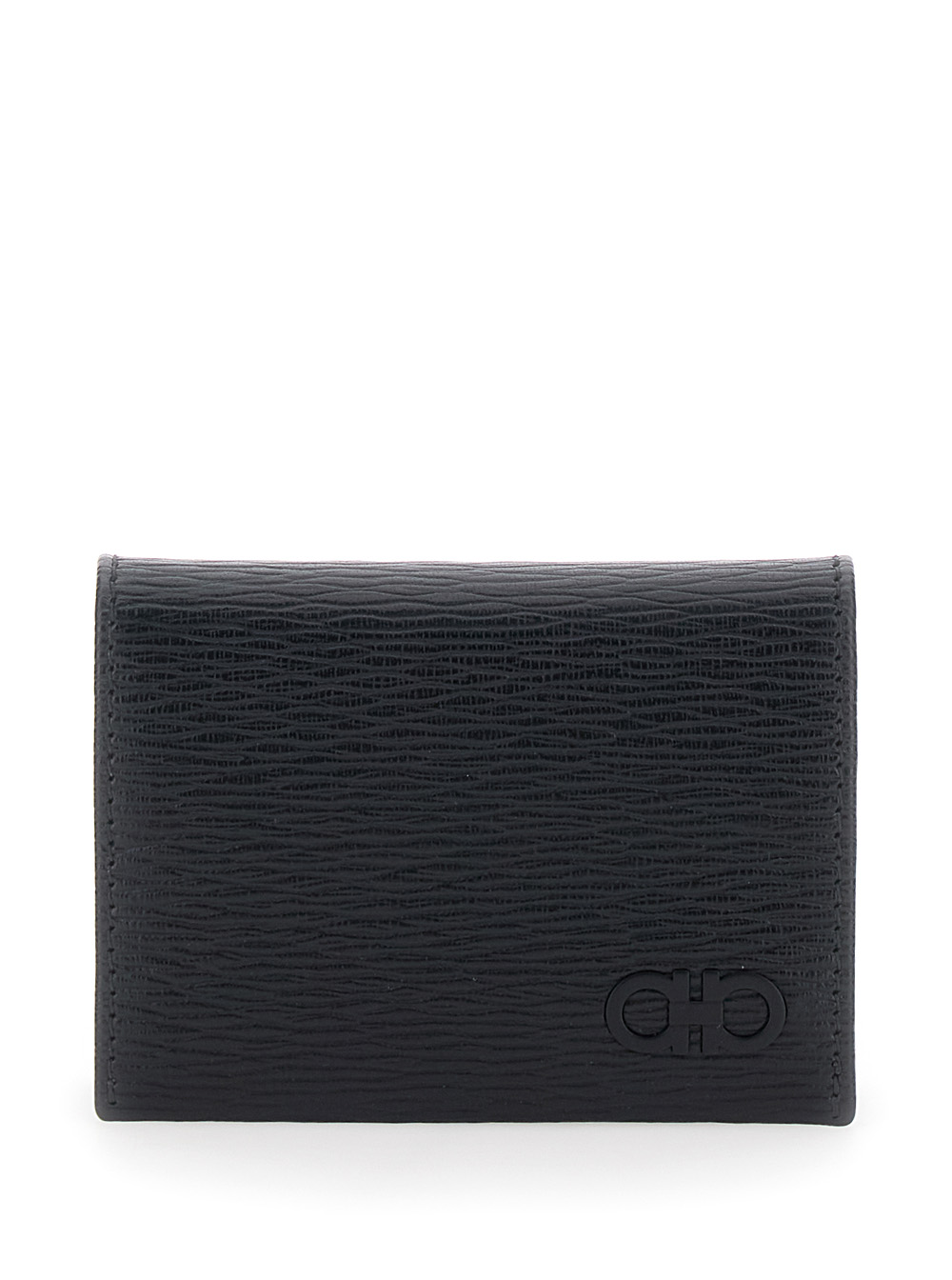 Ferragamo Men's Black Revival Cardholder With Gancini Buckle On Tone-On-Tone In Leather Man Calf Products