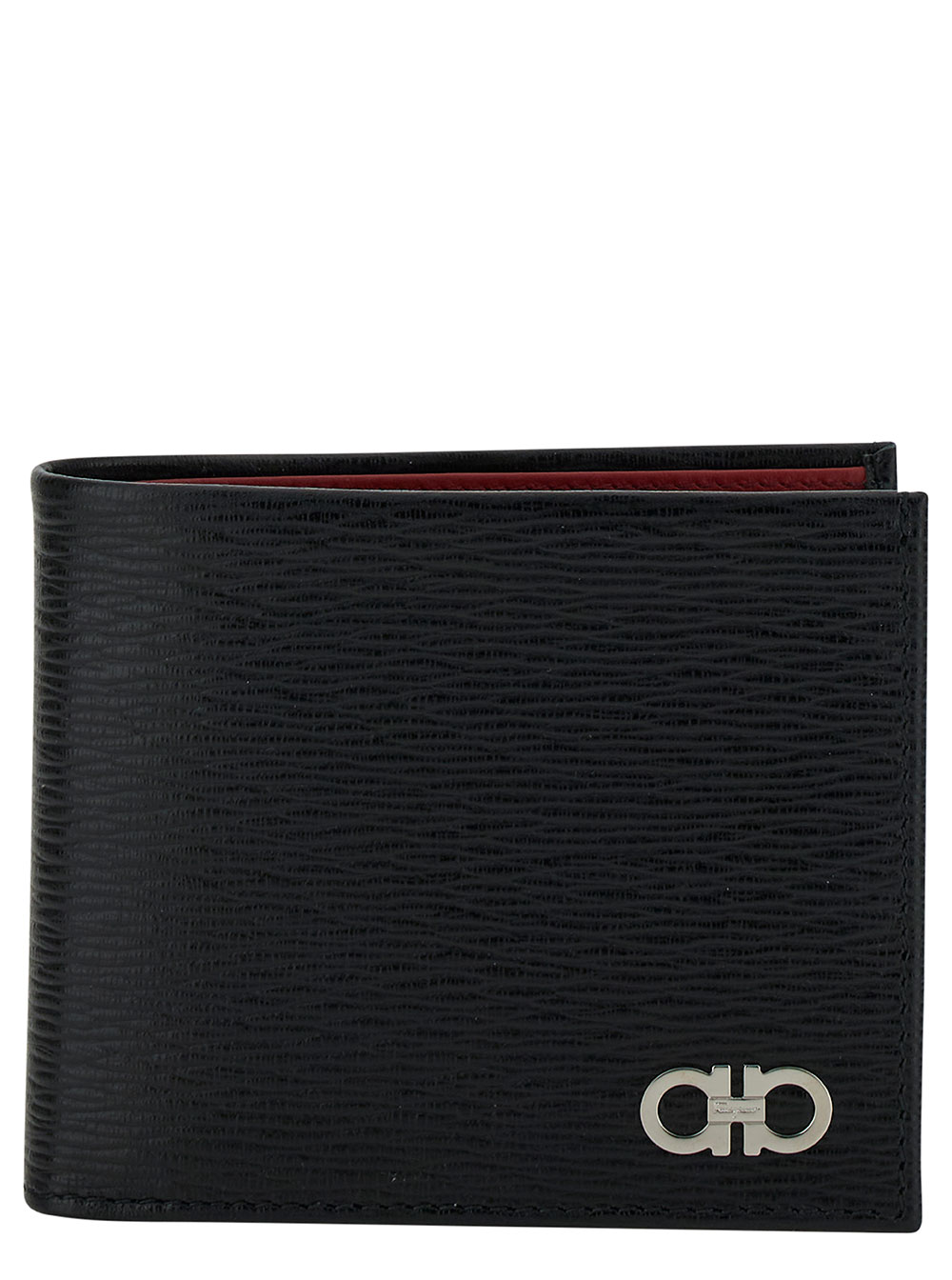 Ferragamo Men's Black Revival Gancini Wallet In Hammered Leather For Calf Products