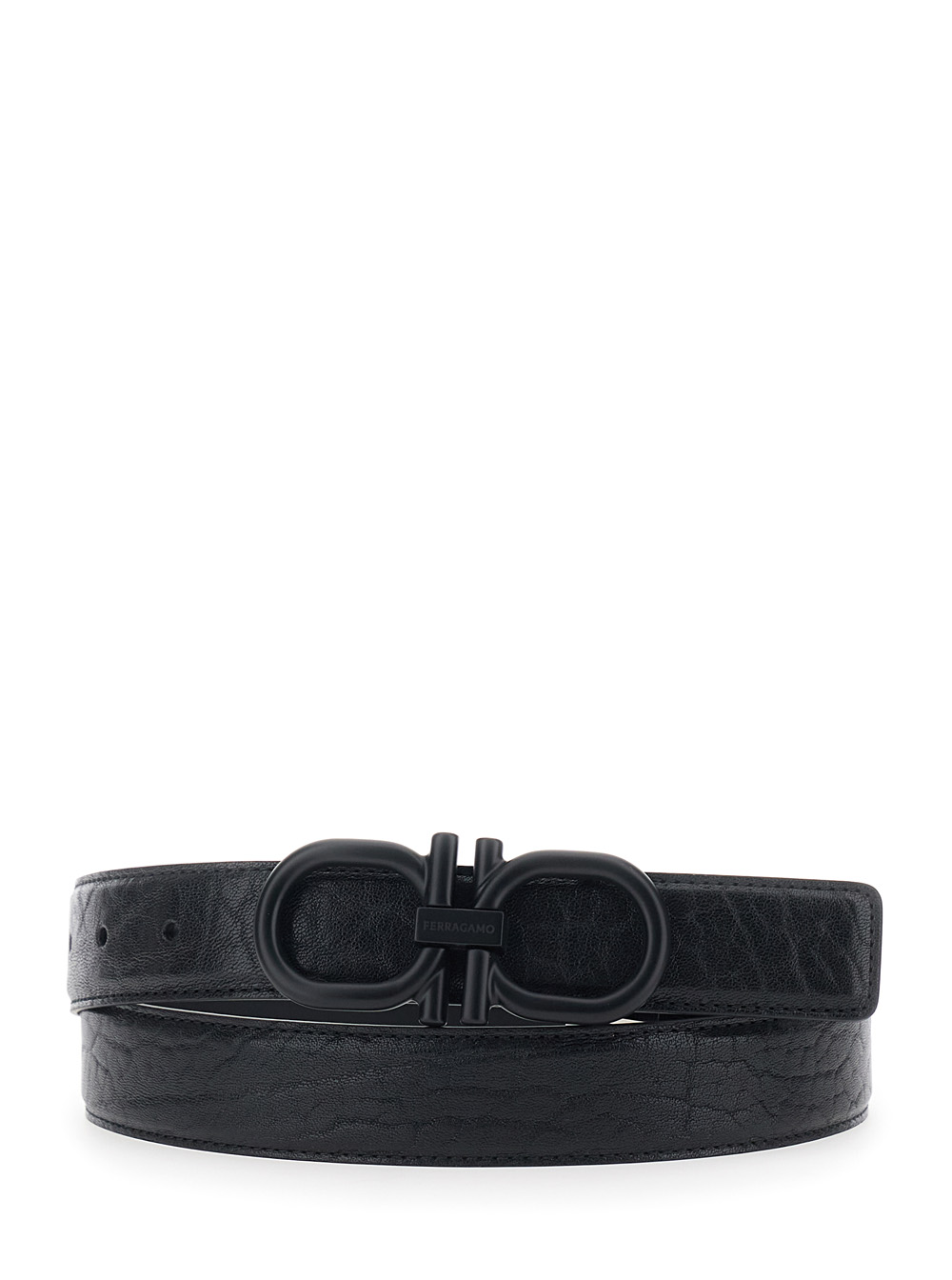 Ferragamo Men's Black Belt With Gancini Buckle On The Front In Leather For Calf