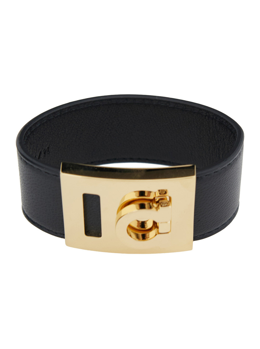Ferragamo Women's Black Bracelet Hug With Gancini Detail In Leather For Lamb Brass