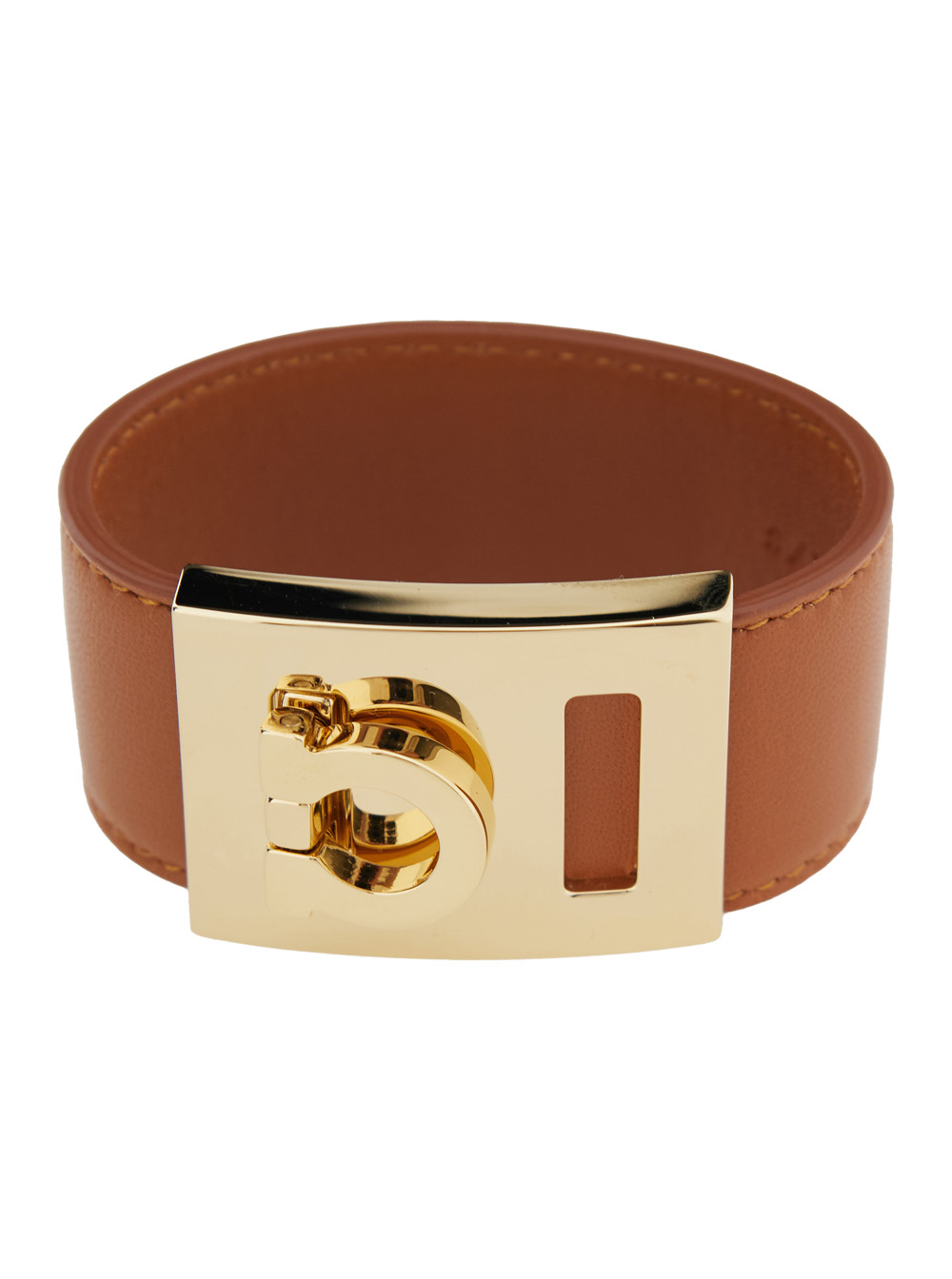 Ferragamo Women's Brown Hug Bracelet With Gancini Detail In Smooth Leather For Lamb Brass