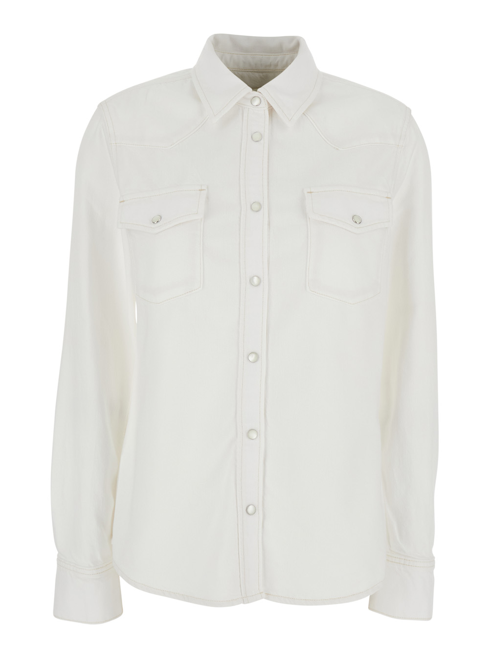 Frame White Shirt with Classic Collar and Two Front Pockets for Women Cotton Blouses – Women