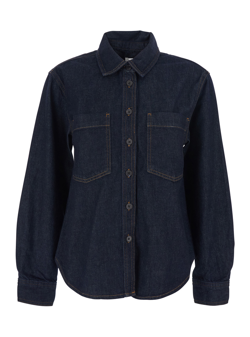 Frame Blue Shirt with Classic Collar and Two Applied Pockets on the Chest in Womens Denim Blu Cotton Blouses – Women