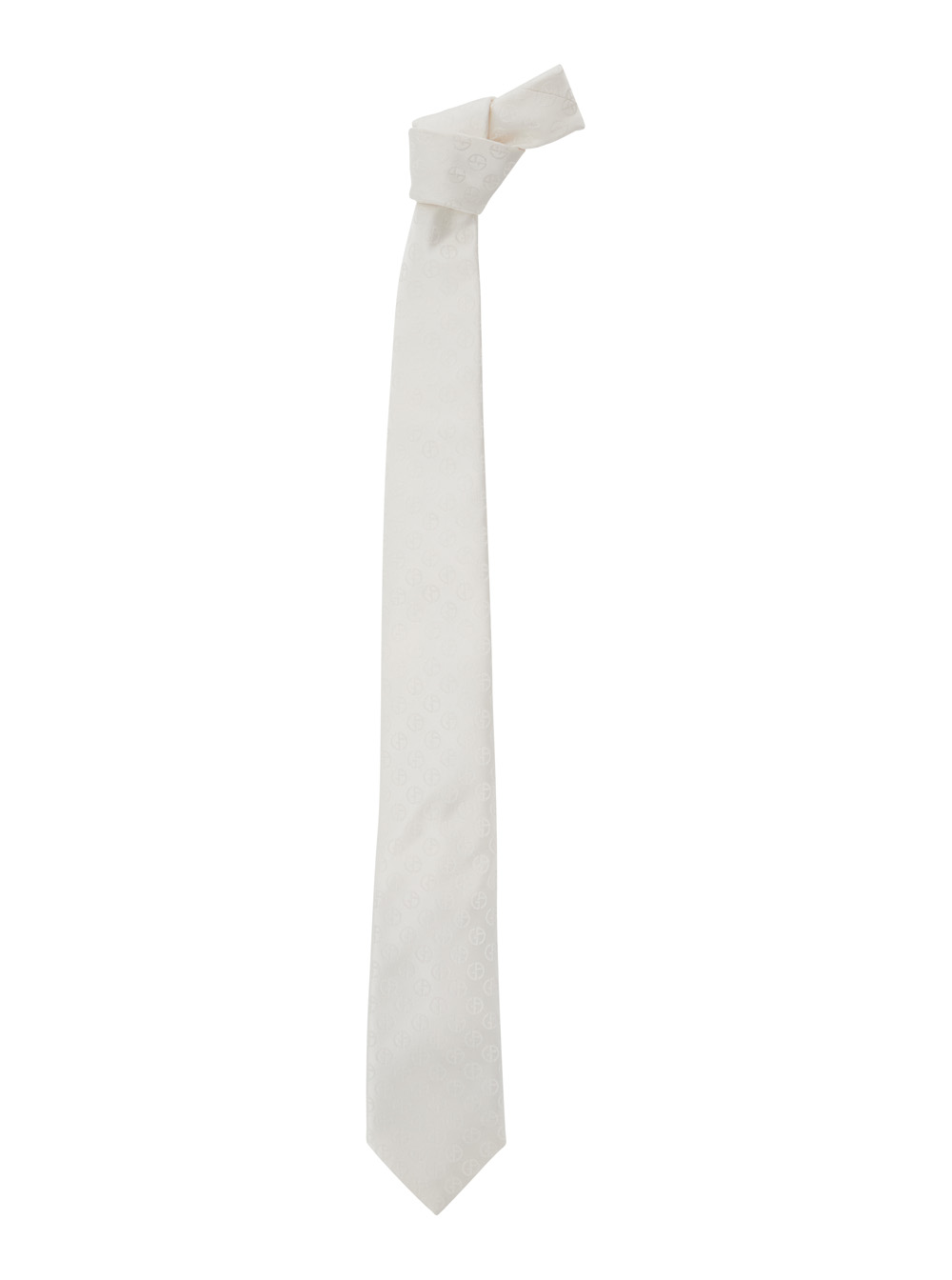 Giorgio Armani Men's White Silk Tie With Tone-On-Tone All-Over Logo For Papillon And Ties