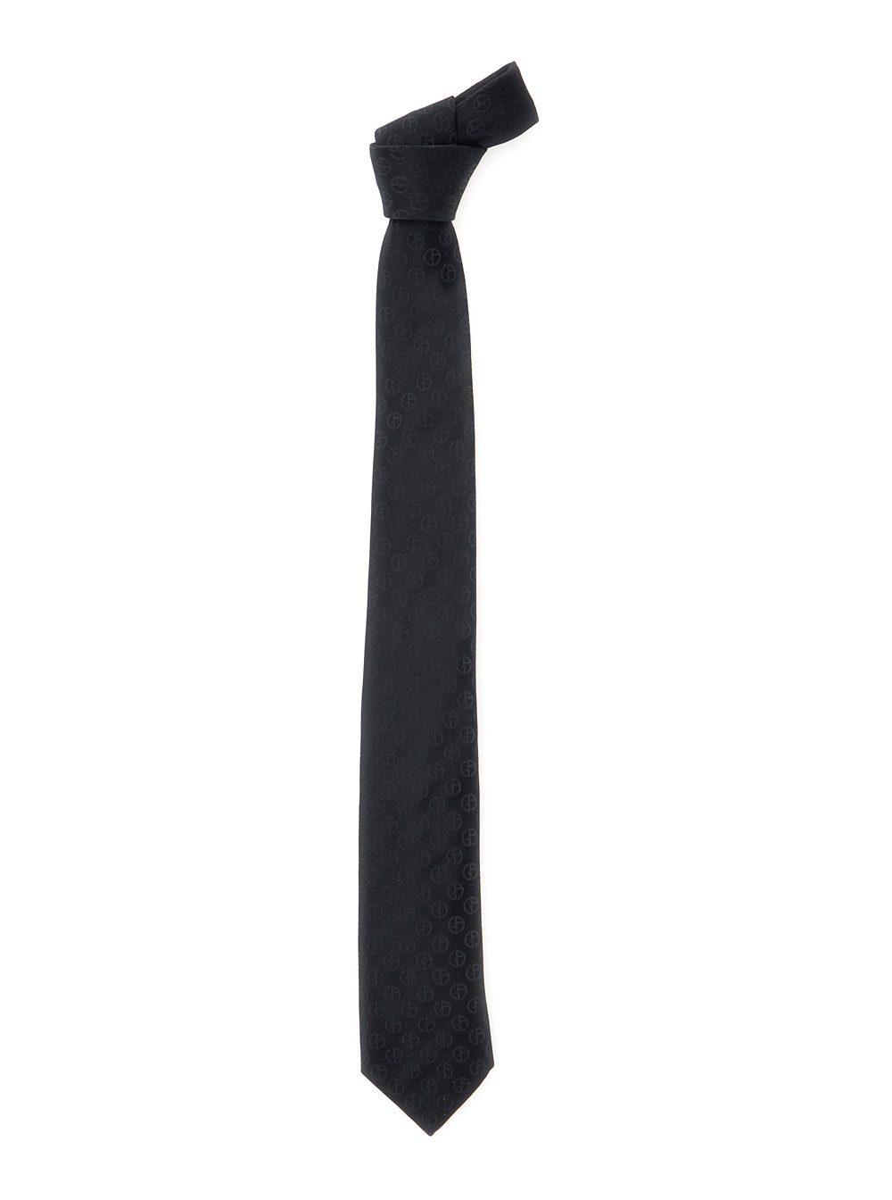 Giorgio Armani Men's Black Tie With Tone-On-Tone All-Over Logo In Silk Man Papillon And Ties