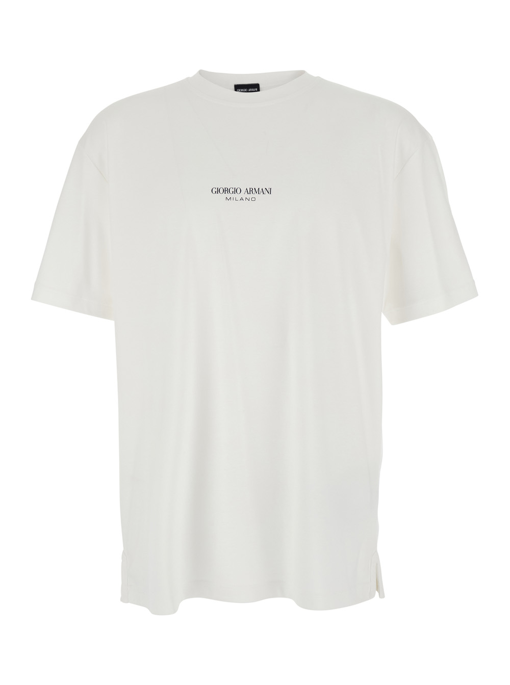 Giorgio Armani Men's White Crew Neck T-Shirt With Logo Lettering On The Front In Cotton For Tshirts And Polo Shirts