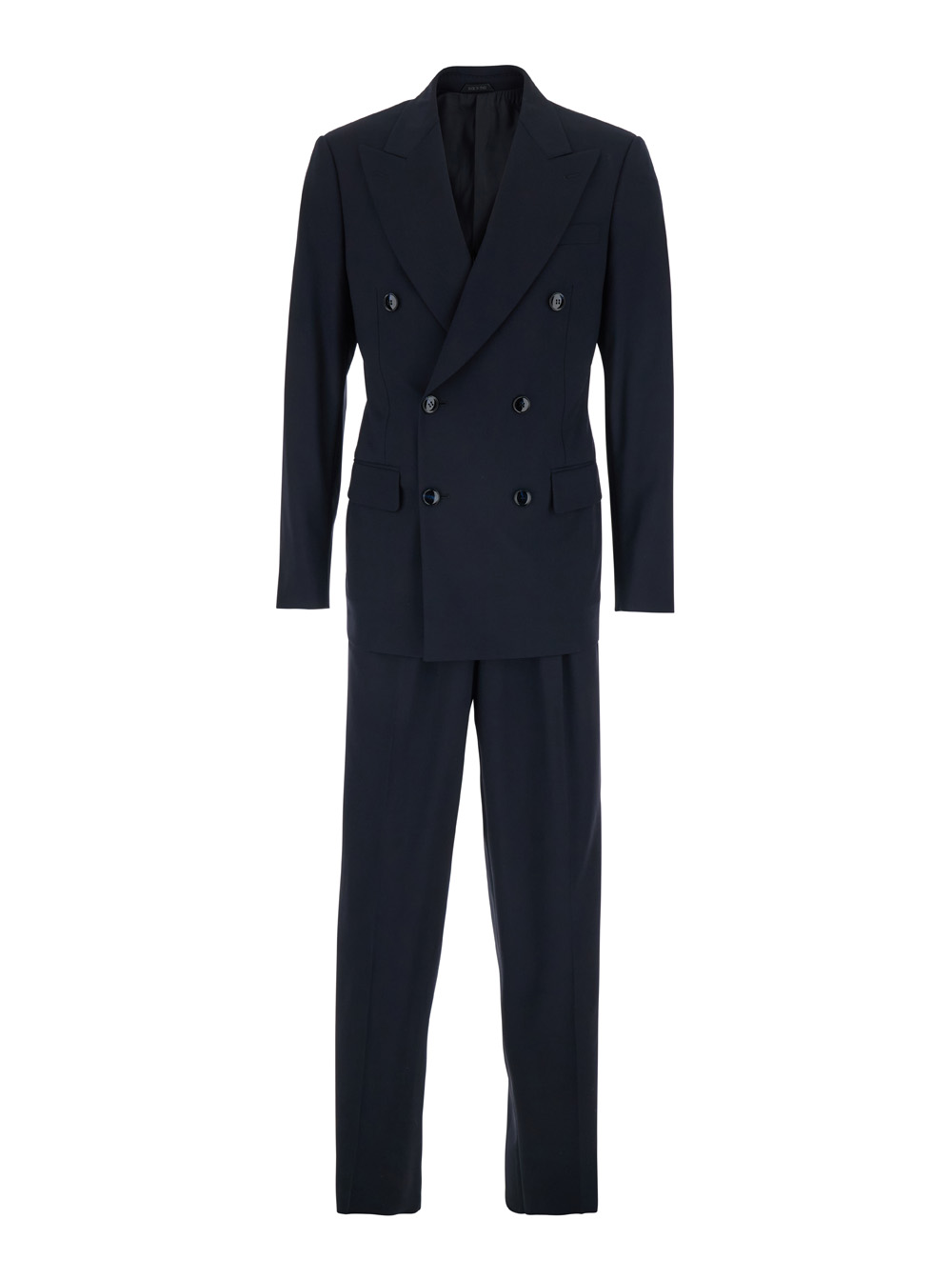 Giorgio Armani Men's Blu E Double-Breasted Suit With Peak Revers And Two Pockets On The Front In Wool Man Virgin Elastane Suits
