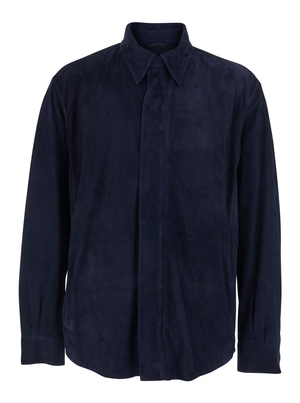 Giorgio Armani Men's Blu E Jacket With Hidden Closure On The Front In Suede Man Lamb Leather Outerwear
