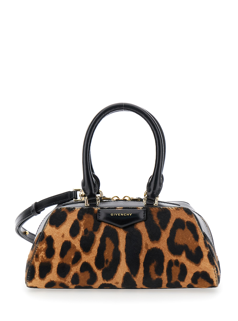 Givenchy Women's Multicolor Antigona East West Brown Mini Handbag With Leopard Motif And Logo Lettering On The Front In Leather For Calf Hand Bags - Wom