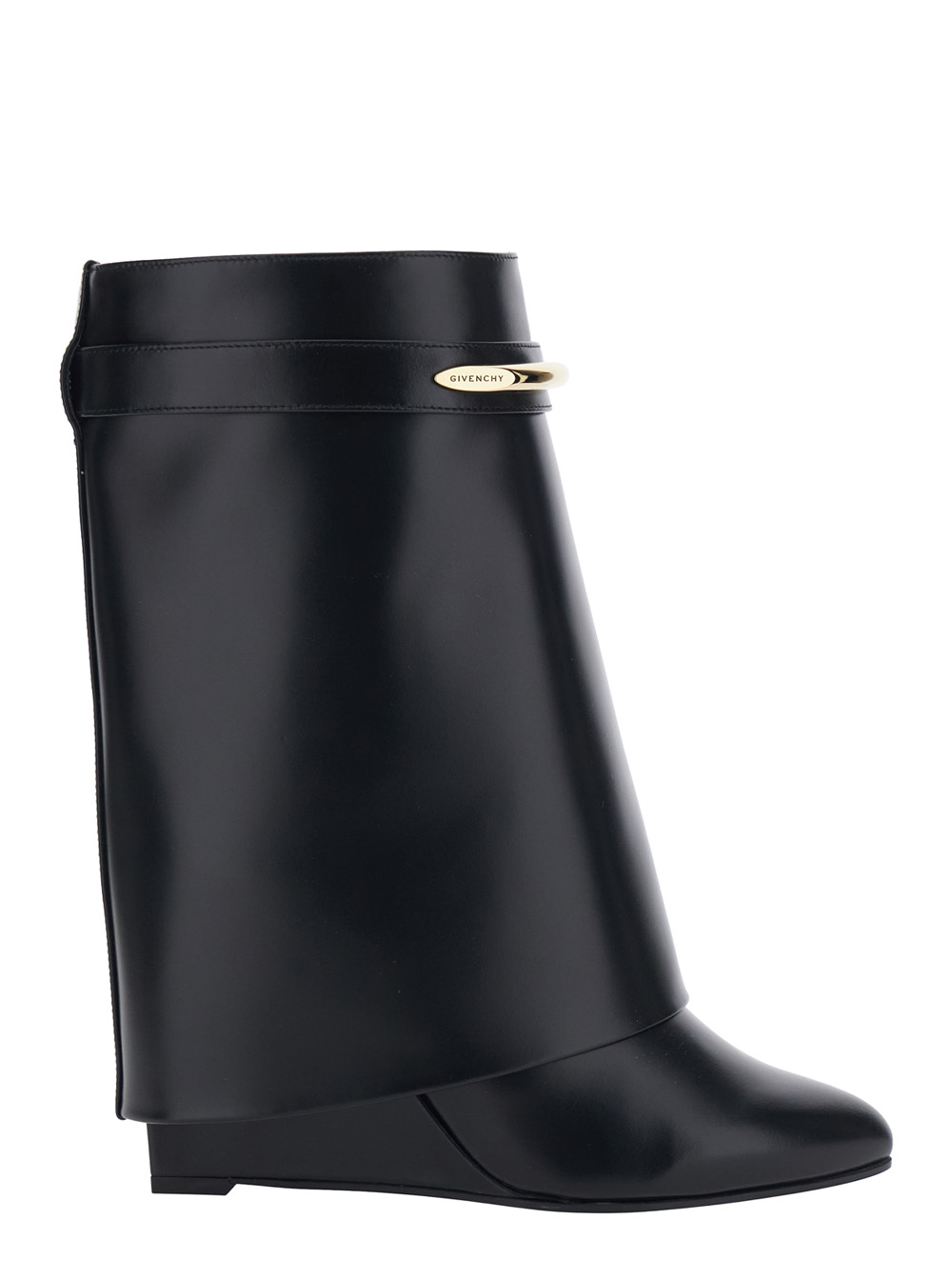 Givenchy Black Wedge Heel Ankle Boots with Logo Plate on the Side in Leather for Women Calf – Women
