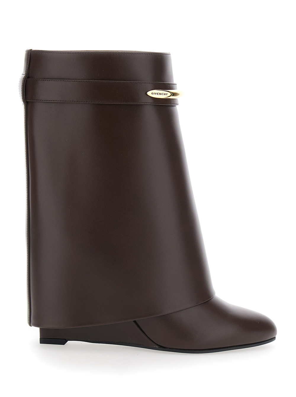 Givenchy Brown Wedge Heel Ankle Boots with Logo Plate on the Side in Leather for Women Calf – Women