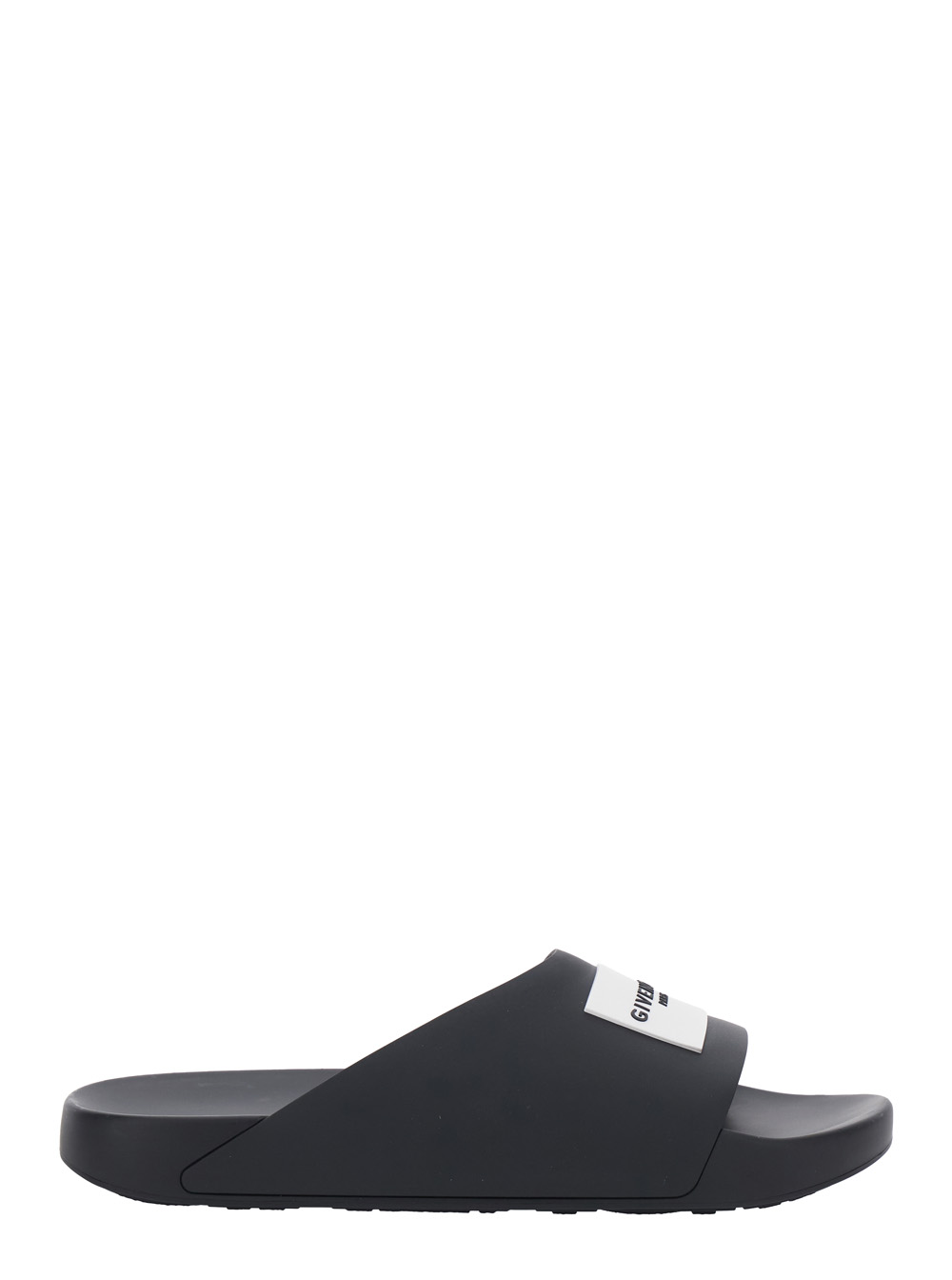Givenchy Men's Black Wide Band Sandals With Contrast Logo Patch Polyurethane Flat Shoes
