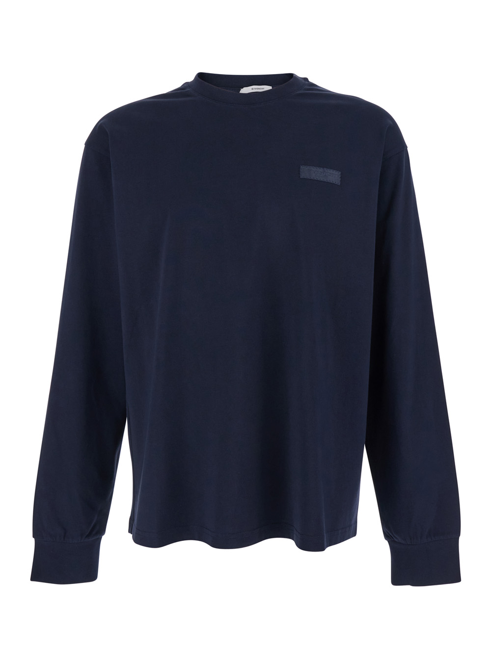 Givenchy Men's Blu E Long-Sleeved T-Shirt With Logo Patch On The Chest In Cotton For Tshirts And Polo Shirts