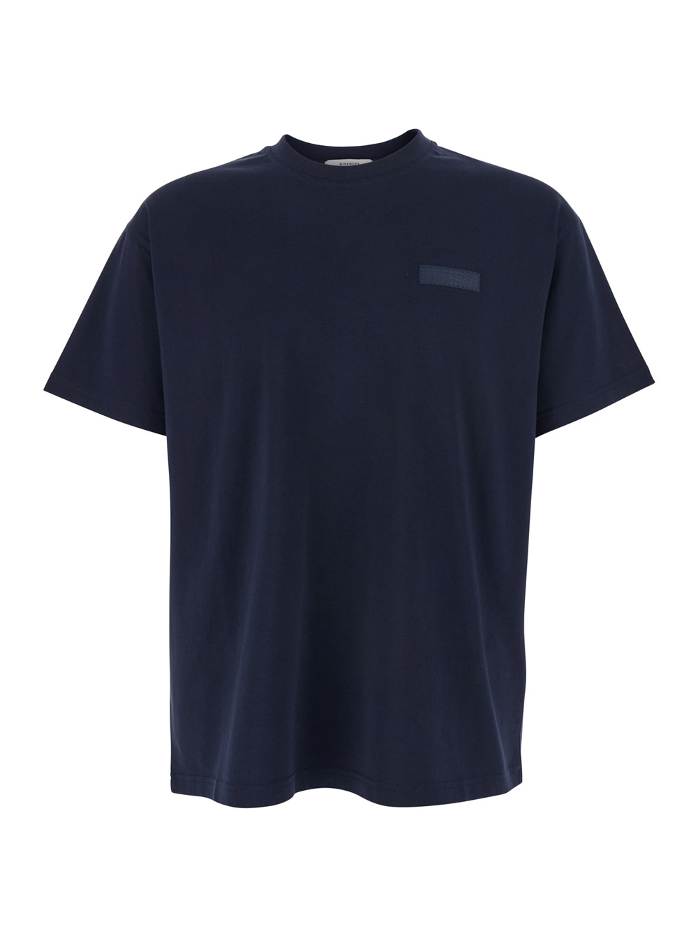 Givenchy Men's Blu E Crew Neck T-Shirt With Logo Patch On The Front In Cotton For Tshirts And Polo Shirts