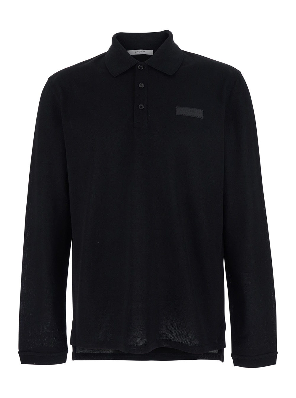 Givenchy Men's Black Long-Sleeved Polo Shirt With Logo Patch On Chest In Cotton For Tshirts And