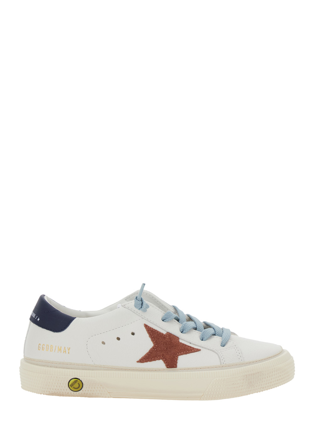Golden Goose Kids White Sneaker May Low Top With Star Patch On The Side And Logo Tongue In Leather For Kids Goat Cow - Kids