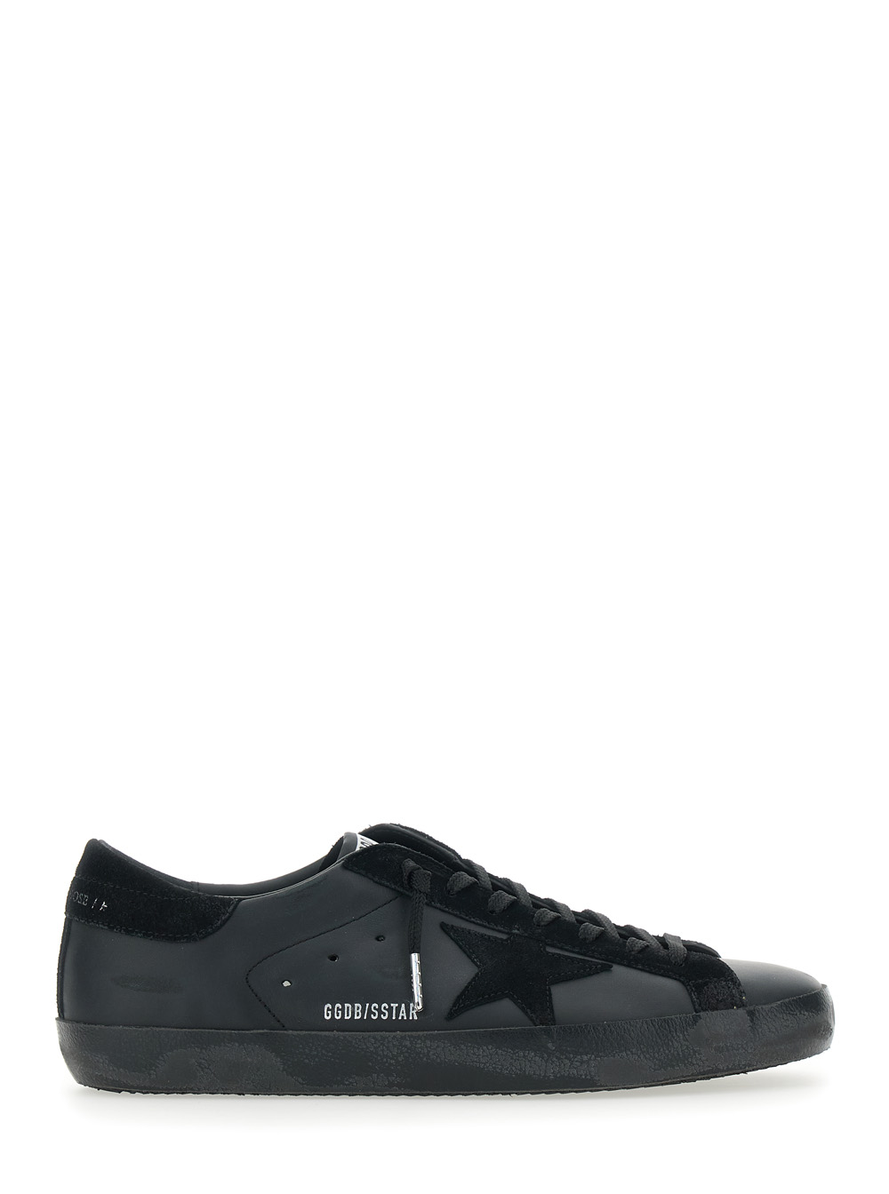 Golden Goose Men's Black Superstar Low Top Sneakers With Star Patch On The Side And Logo Tongue In Leather Cow
